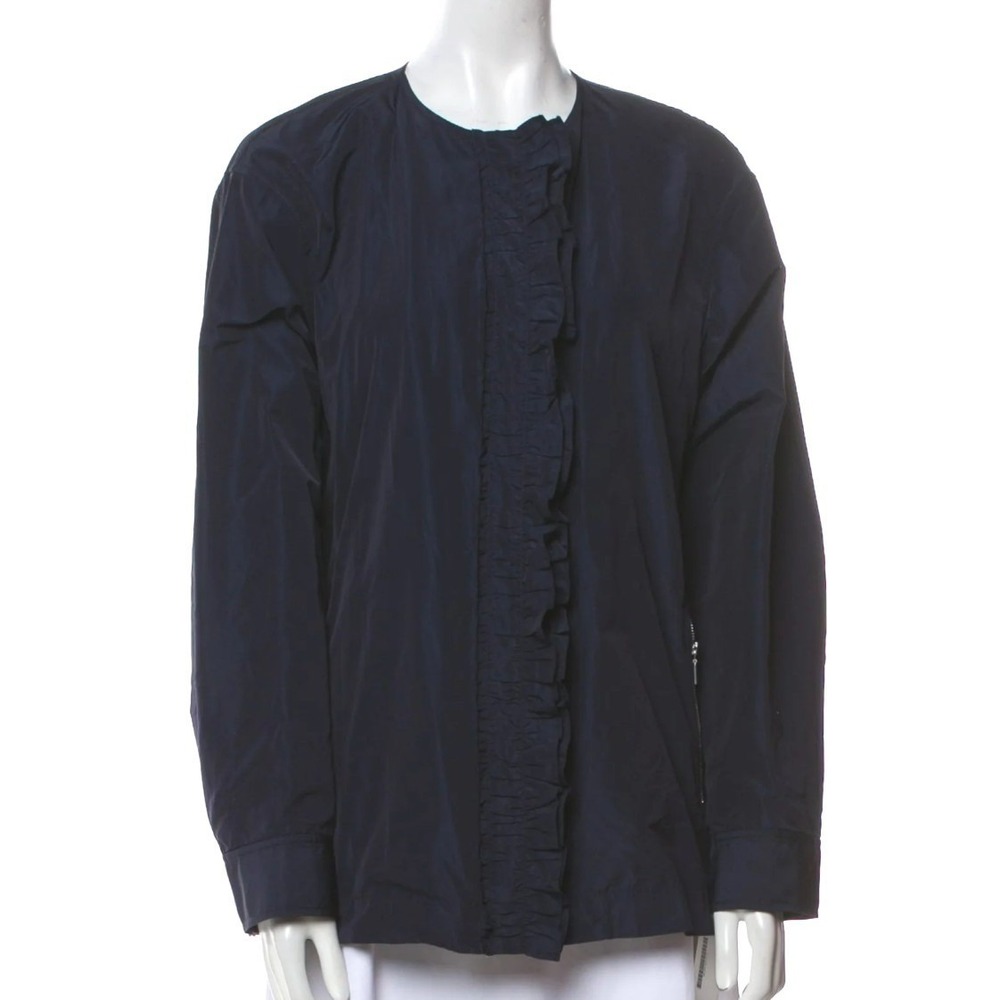 LAFAYETTE 148 NEW YORK Admiral Blue Iridescent Ruffle Blouse Size M $598